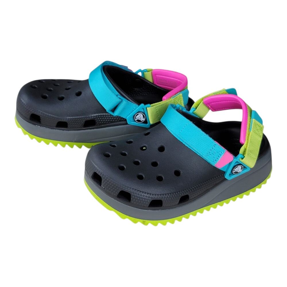 CROCS Women's Sandals in Gray with Pink and Green Highlights - Picture 2 of 9